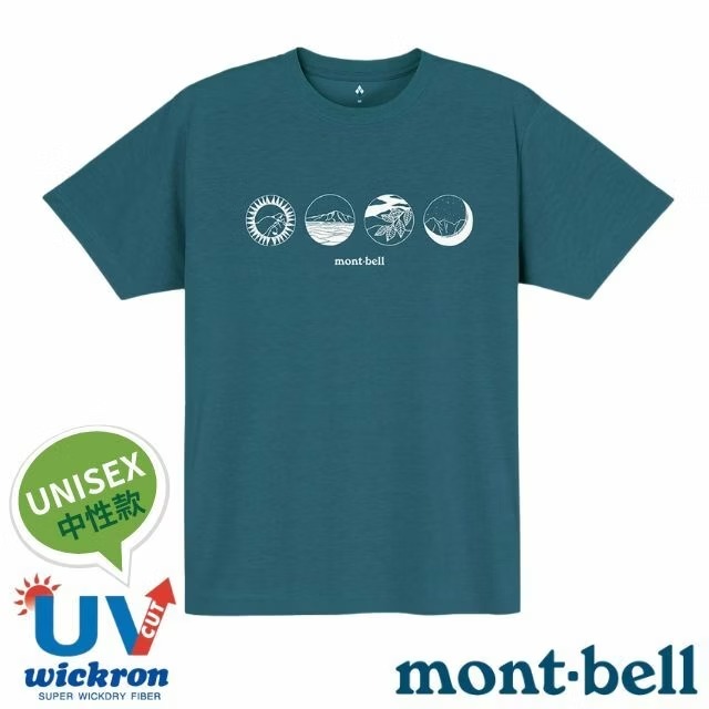 【mont-bell】男女 中性 Wickron 吸濕排汗短袖T恤(山景)圓領衫.運動上衣/1114732 BGN 藍綠✿30E010